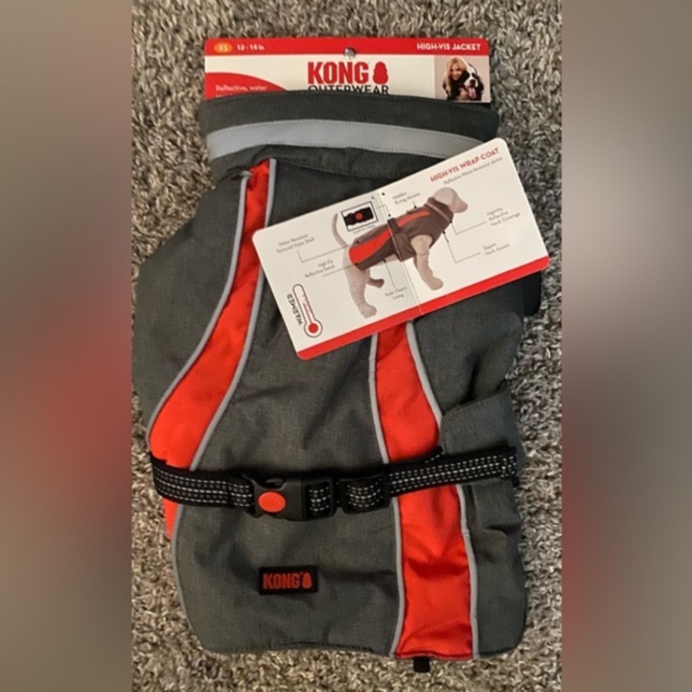 KONG High-Vis Insulated Dog Wrap Parka, Gray, XS (Water Resistant 💦) New!